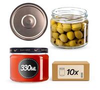 KADAX - Set di 10 vasetti per marmellata, 330 ml, con coperchi a vite in Nero/Oro - Barattoli ermetici per confetture, dessert, chutney e conserve