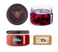 KADAX Set di 10 vasetti per marmellata con coperchi ermetici - 250 ml - Ideali come regalo - Motivo api dorate