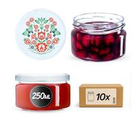 KADAX Set di 10 vasetti per marmellata da 250 ml con coperchio a vite Ø 82 mm in stile folklore - ermetici, lavabili in lavastoviglie, ideali per marmellate, chutney, verdure sott'aceto, carne, paté e