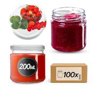 KADAX Set di 100 vasetti da 200 ml con coperchio a vite Ø 66 mm- vasetti per dessert a parete spessa, ermetici, lavabili in lavastoviglie, ideali per marmellate e conserve