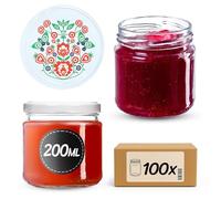 KADAX Set di 100 vasetti da 200 ml con coperchio a vite Ø 66 mm- vasetti per dessert a parete spessa, ermetici, lavabili in lavastoviglie, ideali per marmellate e conserve