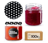 KADAX Set di 100 vasetti da 200 ml con coperchio a vite Ø 66 mm- vasetti per dessert a parete spessa, ermetici, lavabili in lavastoviglie, ideali per marmellate e conserve