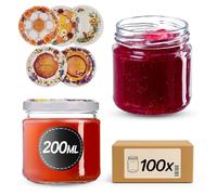 KADAX Set di 100 vasetti da 200 ml con coperchio a vite Ø 66 mm- vasetti per dessert a parete spessa, ermetici, lavabili in lavastoviglie, ideali per marmellate e conserve