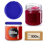 KADAX Set di 100 vasetti da 200 ml con coperchio a vite Ø 66 mm- vasetti per dessert a parete spessa, ermetici, lavabili in lavastoviglie, ideali per marmellate e conserve