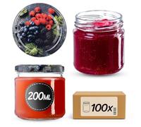 KADAX Set di 100 vasetti da 200 ml con coperchio a vite Ø 66 mm- vasetti per dessert a parete spessa, ermetici, lavabili in lavastoviglie, ideali per marmellate e conserve