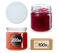 KADAX Set di 100 vasetti da 200 ml con coperchio a vite Ø 66 mm- vasetti per dessert a parete spessa, ermetici, lavabili in lavastoviglie, ideali per marmellate e conserve