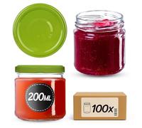 KADAX Set di 100 vasetti da 200 ml con coperchio a vite Ø 66 mm- vasetti per dessert a parete spessa, ermetici, lavabili in lavastoviglie, ideali per marmellate e conserve