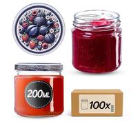 KADAX Set di 100 vasetti da 200 ml con coperchio a vite Ø 66 mm- vasetti per dessert a parete spessa, ermetici, lavabili in lavastoviglie, ideali per marmellate e conserve