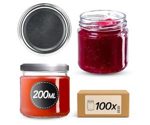 KADAX Set di 100 vasetti da 200 ml con coperchio a vite Ø 66 mm- vasetti per dessert a parete spessa, ermetici, lavabili in lavastoviglie, ideali per marmellate e conserve