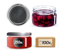 KADAX Set di 100 vasetti per marmellata da 250 ml con coperchio a vite Ø 82 mm in argento - ermetici, lavabili in lavastoviglie, ideali per marmellate, chutney, verdure sott'aceto, carne, paté e