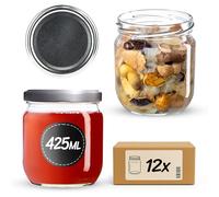 KADAX Set di 12 barattoli per conserve da 425 ml, TO82, color argento, con coperchio a vite, ermetici, per meal prep, avena notturna, pasta acida