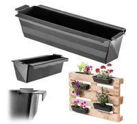 KADAX Set di 12 fioriere per pallet con sistema di sospensione, 37x9 cm Nero, per piantare e decorare come vaso da balcone, vaso da fiori per pallet europeo, vaso per fiori e sopravaso in giardini su