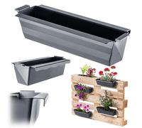 KADAX Set di 12 fioriere per pallet europei, con sistema di sospensione, 37 x 9 cm, antracite, per piantare e decorare, per fioriere da balcone e vaso di fiori