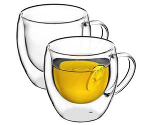 KADAX Set di 2 a Doppia Tazza di Vetro Parete, 250 ml, Bicchiere con Ampia Presa, Bicchiere da Bere per Succo, tè, caffè, Cappuccino, Acqua, tè Freddo, Ghiaccio, Vetro Universale, Bicchiere, VU