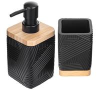 KADAX Set di 2 bicchieri da bagno e dispenser per detersivo, portaspazzolino decorativo, moderno dispenser di sapone per detersivo (quadrato nero)