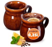KADAX Set di 2 bicchieri di argilla, 250 ml, in ceramica con manico, per vin brulé, met e tè, in ceramica, fatti a mano, tazza di Natale, tazza di vin brulé in argilla