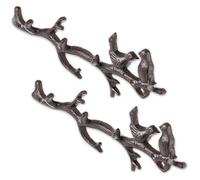KADAX Set di 2 ganci da parete in ghisa, stile rustico con rami e 2 uccelli, appendiabiti da parete (marrone)