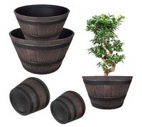 KADAX Set di 2 Vasi Ø 40 cm + 52,5 cm, in Plastica Effetto Legno per Giardino, Balcone o Terrazza, con Secchio (Marrone/Nero)