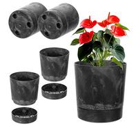 KADAX Set di 2 vasi da fiori con sottovasi, diametro 20 cm, vasi in plastica, vasi per piante da interno (cemento nero)