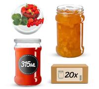 KADAX Set di 20 piccoli barattoli per conserve 315 ml, fi66, bicchieri per miele, vasetti per marmellata con coperchio, vasetti ermetici, barattoli per conserve, bicchieri rotondi, vasetti per