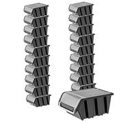 KADAX Set di 20 scatole impilabili con coperchio, in PP, diverse misure e colori, scatole con linguetta per parete utensili (nero, 155 x 100 mm) K6534