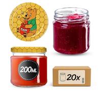 KADAX Barattoli Ermetici di Vetro da 200 ml, Vassetti Piccoli con Coperchio a Vite per Conserve di Frutta, Marmellate e Yogurt (Set di 20, Miele)