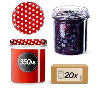 KADAX - Set di 20 vasetti da 350 ml con coperchio a vite, diametro 82 mm, vasetti per conserve, confetture, miele, vasetti per marmellate con coperchio, barattoli ermetici da regalare, vasetti con