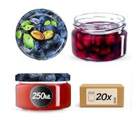 KADAX Set di 20 vasetti per marmellata da 250 ml con coperchio a vite Ø 82 mm color prugna - ermetici, lavabili in lavastoviglie, ideali per marmellate, chutney, verdure sott'aceto, carne, paté e