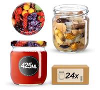 KADAX Set di 24 barattoli per conserve, 425 ml, TO82, per frutta, con coperchio a vite, ermetici, per meal prep, avena notturna, pasta acida