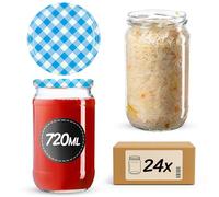 KADAX Set di 24 Barattoli per Conserve, 720 ml, vasetti per Conserve, vasetti per coperchi a Vite, vasetti per marmellate, barattoli per marmellate, barattoli per Conserve (Blu a Quadretti/)