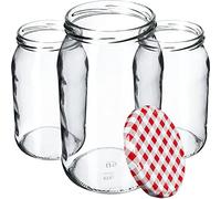 KADAX Set di 24 barattoli per conserve in vetro con coperchio a vite - 900 ml - Utilizzabili come barattoli per marmellata - Barattoli per conserve - Rosso a quadretti, K5198