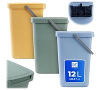 KADAX Set di 3 contenitori per rifiuti da 12L, contenitori per rifiuti in plastica con coperchio e maniglia, pattumiera per la separazione dei rifiuti, contenitore per rifiuti con coperchio a ribalta