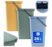 KADAX Set di 3 pattumiere in plastica con coperchio e manico, pattumiera da 25 l, con coperchio e manico, pattumiera con coperchio ribaltabile (verde, giallo, blu)