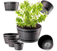 KADAX Set di 3 Vasi Ø 30 cm + 40 cm + 50 cm, in Plastica Effetto Legno per Giardino, Balcone o Terrazza, con Secchio (Marrone)