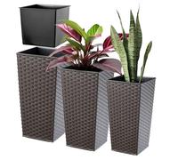 KADAX Set di 3 vasi alti per piante, Moka Rattan, H 57,5/68 / 75,5 cm - fioriera decorativa grande, vaso da esterno elegante