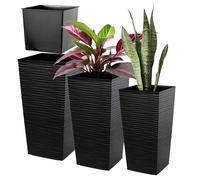 KADAX Set di 3 Vasi da Esterno Alti per Piante - Nero H 36,5/46,5/57 cm - per Piante da Esterno - Set con Tre Altezze Coordinate Composizioni a Livelli