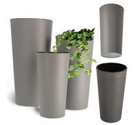 KADAX Set di 3 vasi da fiori con trucioli di legno, elegante vaso con inserto estraibile, protezione per vaso di fiori per ufficio, fioriera, vaso, ciotola da giardino (Grigio)