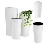 KADAX Set di 3 vasi da fiori con trucioli di legno, elegante vaso con inserto estraibile, protezione per vaso di fiori per ufficio, fioriera, vaso, ciotola da giardino (Bianco)