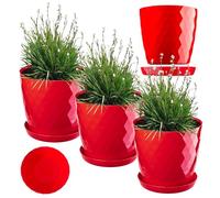KADAX Set di 3 vasi per fiori da 16cm, rosso, vasi in materiale leggero per fiori, piante, cactus, erbe e piante grasse, colori vivaci che portano freschezza alla stanza