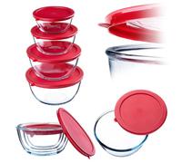 KADAX Set di 4 ciotole in vetro con coperchio, per cuocere, cibo, cucinare, preparare, contenitori rotondi per alimenti, 0,5-2 l, lavabili in lavastoviglie