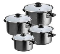 KADAX Set di 4 Pentole Smaltate Con Coperchi, Manici, in Stile Vintage o Moderno (Nero)