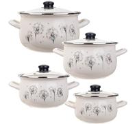 KADAX Set di 4 pentole smaltate con coperchi trasparenti, set di 4 pentole con manici, pentole in stile vintage o moderno (dente di leone)