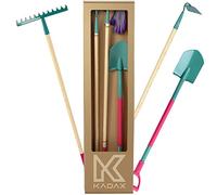 KADAX Set di 4 Set di Attrezzi da Giardinaggio, Include Vanga a Punta, Rastrello a Denti Diritti, Zappa Quadra e Guanti Protettivi, Accessori per Il Giardino