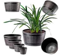 KADAX Set di 4 Vasi Ø 23 cm + 30 cm + 40 cm + 50 cm, in Plastica Effetto Legno per Giardino, Balcone o Terrazza, con Secchio (Marrone)