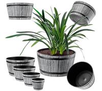 KADAX Set di 4 Vasi Ø 23 cm + 30 cm + 40 cm + 50 cm, in Plastica Effetto Legno per Giardino, Balcone o Terrazza, con Secchio (Grigio Chiaro)