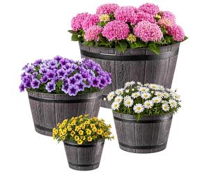 KADAX Set di 4 Vasi Ø 23 cm + 30 cm + 40 cm + 50 cm, in Plastica Effetto Legno per Giardino, Balcone o Terrazza, con Secchio (Marrone)