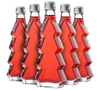 KADAX Set di 5 bottiglie di vetro a forma di abete, 200 ml, con tappo a vite argentato, bottiglie vuote da riempire con liquore e grappa, ideali per Natale e come regalo