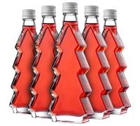 KADAX Set di 5 bottiglie di vetro a forma di abete, 200 ml, con tappo a vite bianco, bottiglie vuote da riempire con liquore e grappa, ideali per Natale e come regalo
