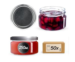 KADAX Set di 50 barattoli per conserve da 250 ml, con coperchio twist-off, vasetti da dessert, ermetici e lavabili in lavastoviglie, in vetro a parete spessa con chiusure a vite, colore argento