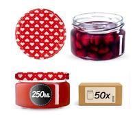 KADAX Set di 50 barattoli per marmellata 250ml Ø82 Cuore con Tappo a Vite ermetico, vasetti per Miele, Conserve, bomboniere e Fatte in casa